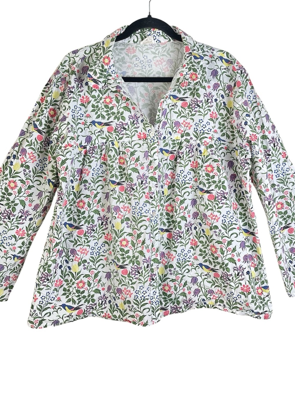 The Shop India Floral Bird Print Blouse 100% Cotton Size XL Whimsical Artsy Top